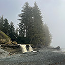 Sandcut Beach Falls can be seen as you walk along the beach
