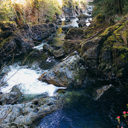 The view looking down into the canyon in Sooke Potholes Regional Park.